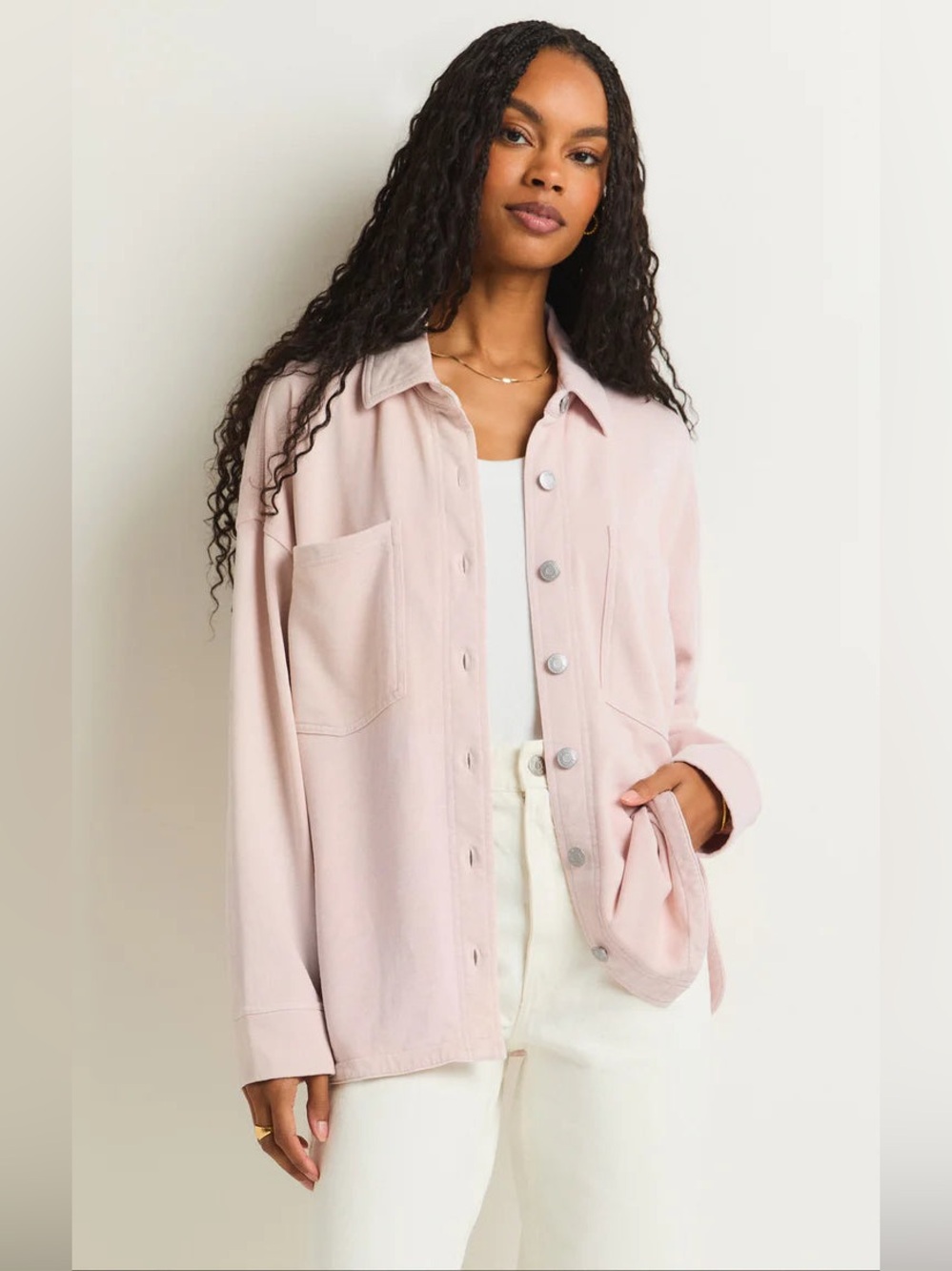 Z SUPPLY All Day Knit Jacket Pink XL Oversized French Terry Shacket